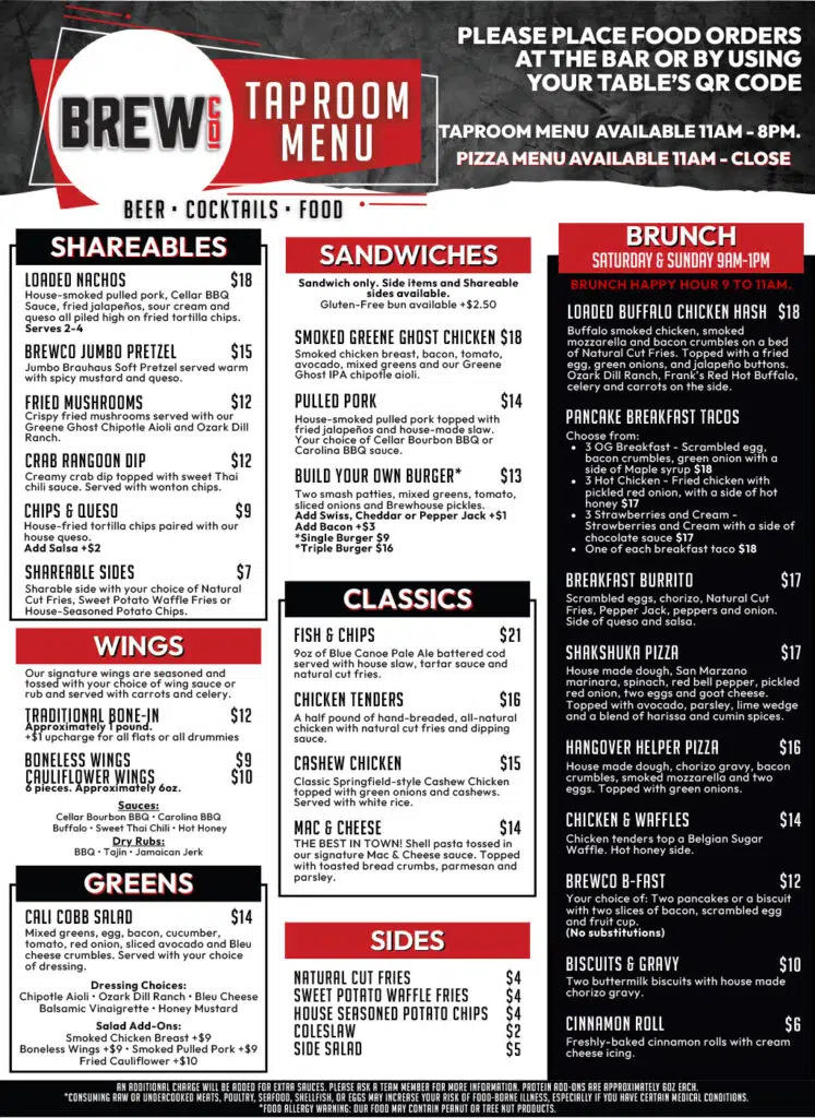 BrewCo Taproom Menu